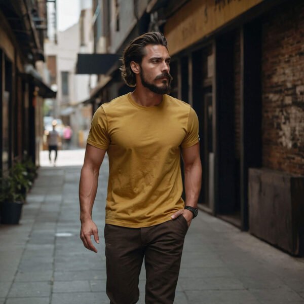 Men’s Classic Ease Solid Regular T-shirt in Mustard - Image 5