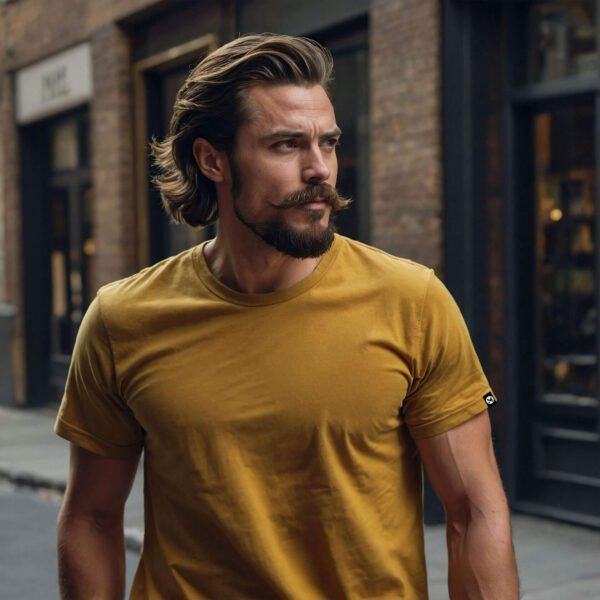 Men’s Classic Ease Solid Regular T-shirt in Mustard - Image 3