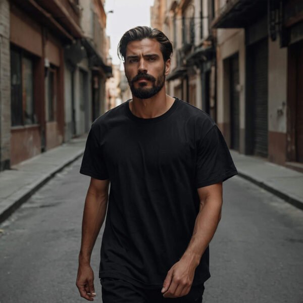 Men’s Solid Oversized T-shirt in Raven - Image 5