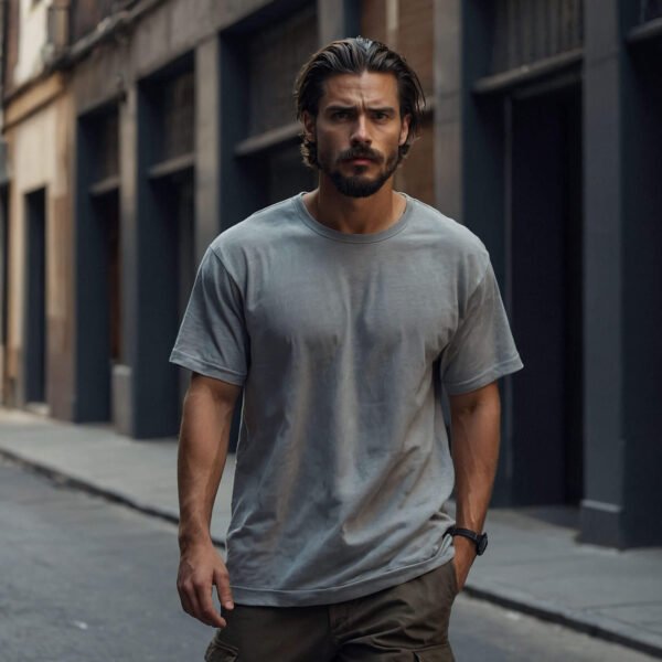 Men’s Solid Oversized T-shirt in Steel Grey - Image 6