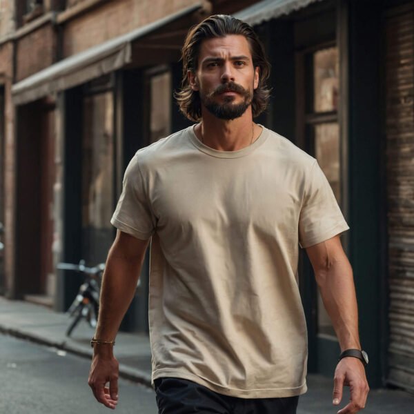 Men’s Solid Oversized T-shirt in Beige - Image 3