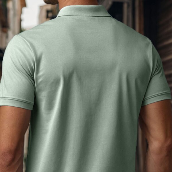 Men’s Solid Snap Button Polo T-shirt in Pista Green - Image 4