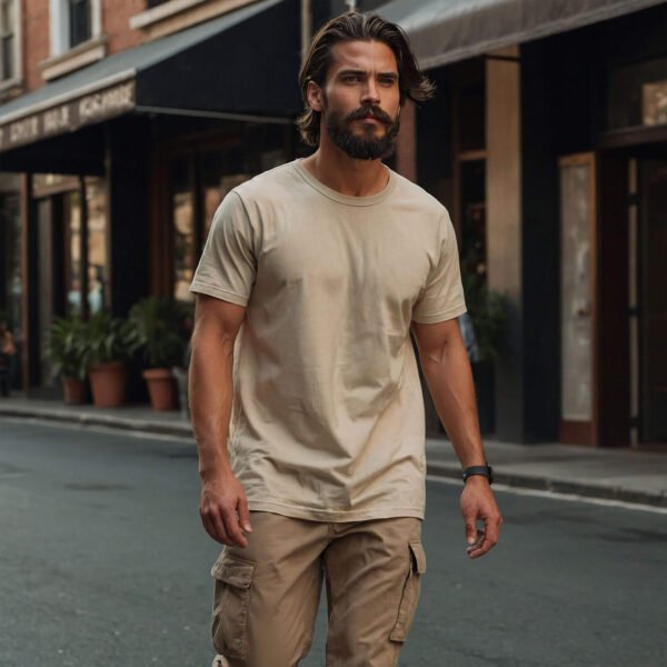 Men’s Solid Oversized T-shirt in Beige - Image 5