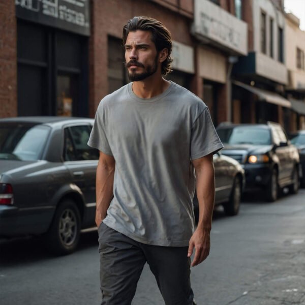 Men’s Solid Oversized T-shirt in Steel Grey - Image 5