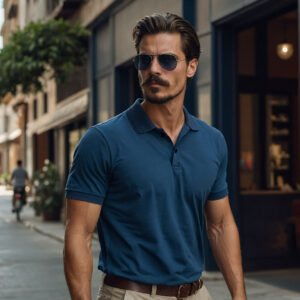 Men’s Solid Snap Button Polo T-shirt in Peacock Blue