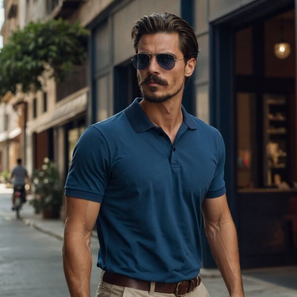 Men’s Solid Snap Button Polo T-shirt in Peacock Blue