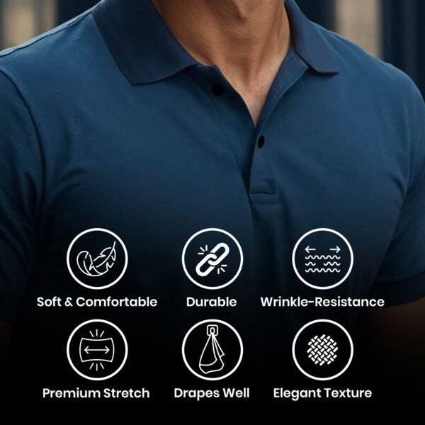 Men’s Solid Snap Button Polo T-shirt in Peacock Blue - Image 2
