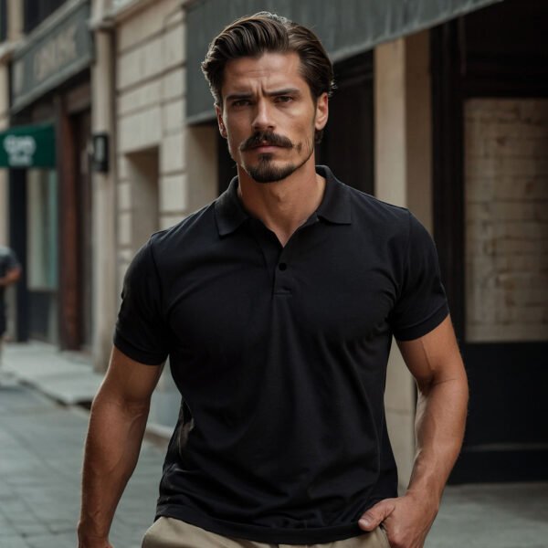 Men’s Solid Snap Button Polo T-shirt in Black
