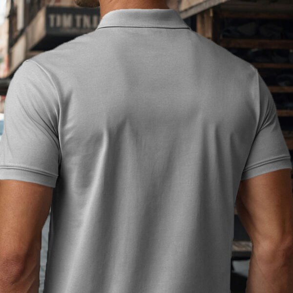Men’s Solid Snap Button Polo T-shirt in Steel Grey - Image 3