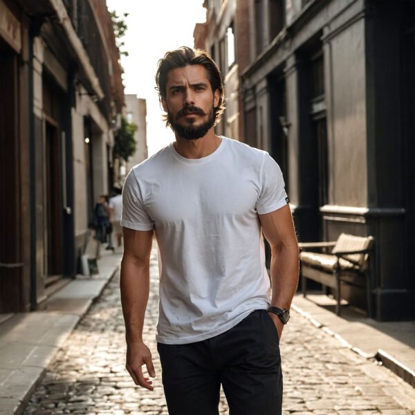 Men’s Classic Ease Solid Regular T-shirt in Ivory - Image 3